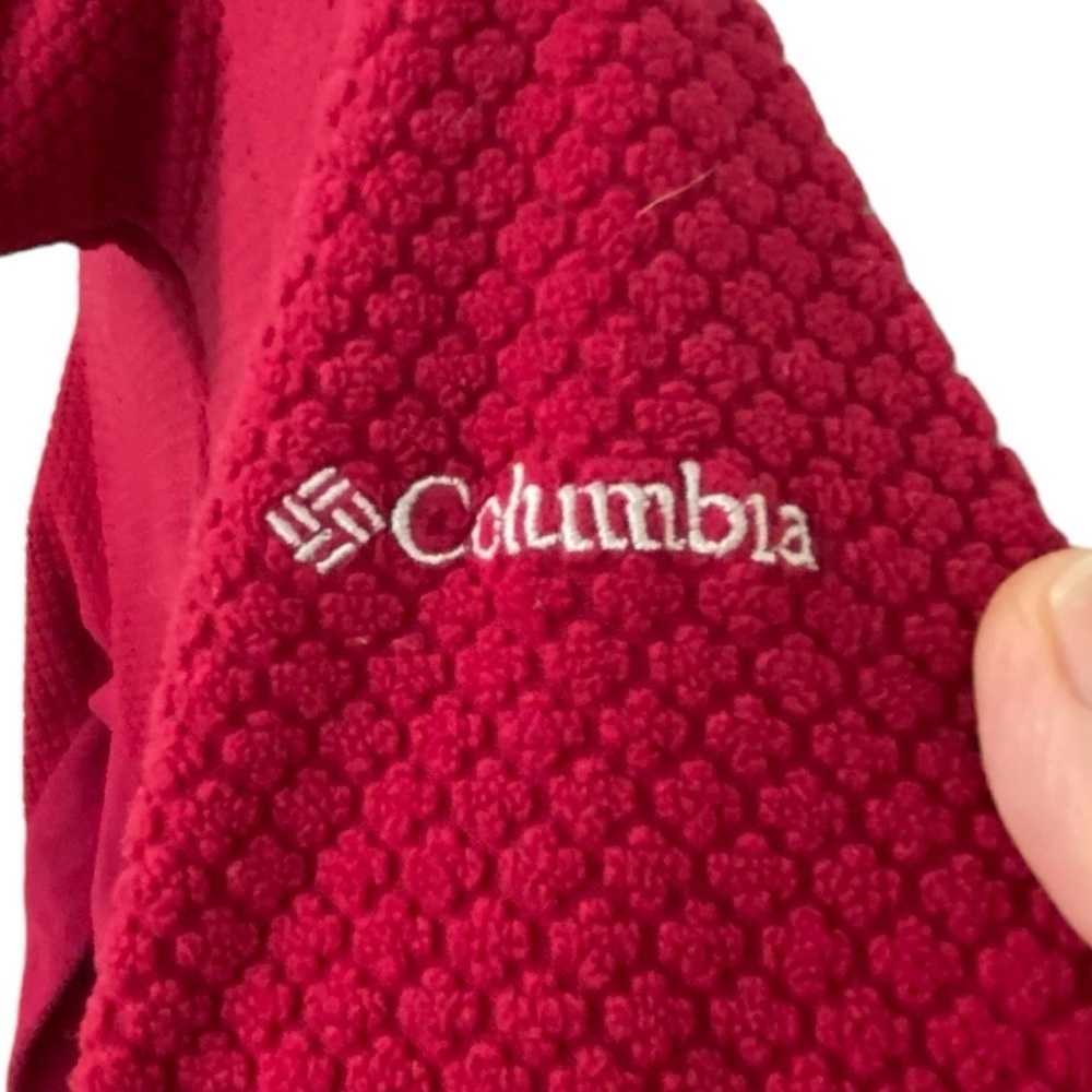 COLUMBIA - SZ MEDIUM - CRANBERRY COLOR - 1/4- or 1/2 ZIP - COLORBLOCK SLEEVES B4 - Picture 6 of 9